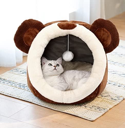 Lcybem Cat Beds For Indoor Cats - Cat Bed Cave With Removable Washable Cushioned Pillow, Soft Plush Premium Cotton No Deformation Pet Bed, Roomy Bear Cat House Design, Multiple Sizes-S #TOP4