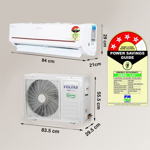 Image of Voltas 1 Ton, 4 Star, Inverter Split AC(Copper, 4-in-1 Adjustable Mode, Anti-dust Filter, 2023 Model, 125V DAZP, White)