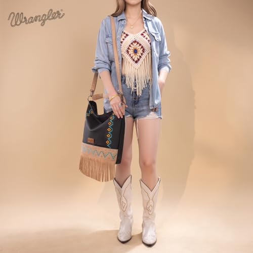 Image of Wrangler Shoulder Bag Aztec Purse Embroidered Fringe
