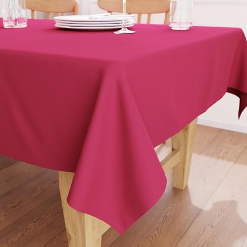 Image of Encasa XO Dining Table Cover Cloth for 6 to 8 Seater | 140x230 cm Cotton Canvas Rectangular Table Cloth | Machine Washable Tablecloth for Indoor & Outdoor Use - Hot Pink Solid Color