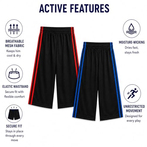 Image of Pro Athlete Boys Shorts Sets - 4 Piece Dry Fit Short Sleeve Crewneck Graphic Tee and Performance Shorts for Boys (Sizes 8-16)
