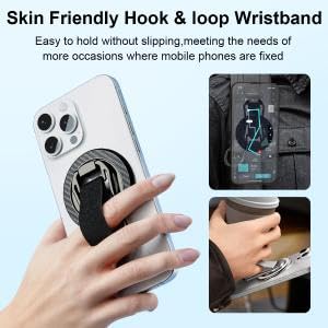 Image of ZORBES Magnetic Phone Grip Strap with 360 Degree Swivel Folding Kickstand, Universal Compatibility Metal Phone Stand Desk Support Detachable Holder for Smartphones