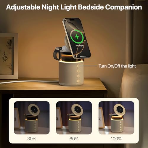 Image of eller sante 4in1 Bluetooth Speaker 15W Magnetic Mag-Safe Wireless Charger for iPhone 17 /16 /15 /14 /13 /12 Series,iwatch, Airpods Fast Charging Dock Phone Stand with Night Light & Music Sound