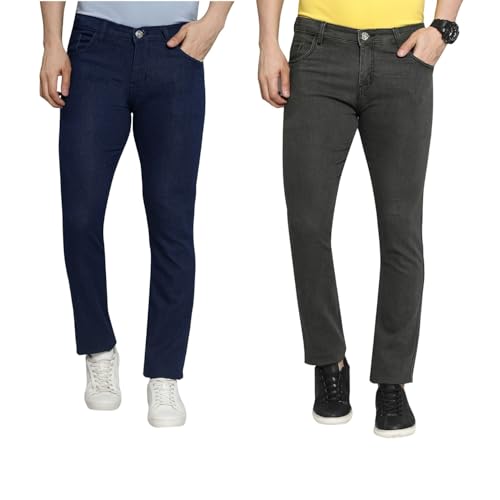 Image of DAIS Men's Stretchable Slim Fit Mid Rise Jeans, Pack of 2, (Combo of 2 Jeans)