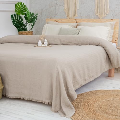 Milam London Colcha tamaño king size | colcha de algodón para sofás grandes | colchas tamaño king size mantas para camas | 220 x 240 cm | 86 x 94 pulgadas - beige
