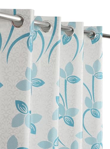 Image of Polyester Feather Printed Curtains 5 Feet Long for Window & Door, Living Room, Bedroom | Eyelet | Parda | Aqua Blue, 1 Piece