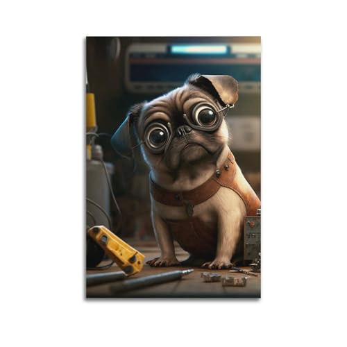 OKNGB Poster a tema bulldog francese meccanico su tela, poster decorativo da parete e stampa artistica moderna per camera da letto e camera da letto (30 x 45 cm)