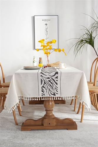 Nappe carrée 140 x 140 cm facile d'entretien à pompons