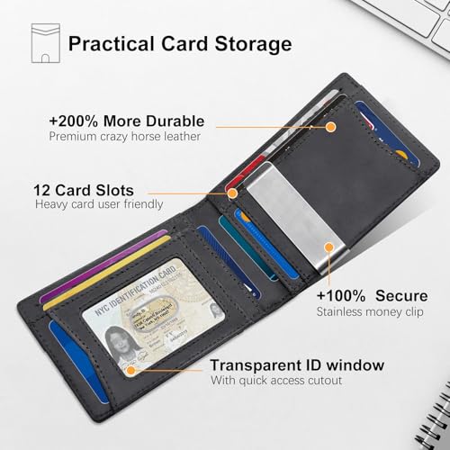 Wallet for Samsung Galaxy SmartTag & SmartTag+ Plus, Money Clip Version, RFID Blocking Genuine Leather Bifold Wallet with Gift Box (Not Include Tracker)3