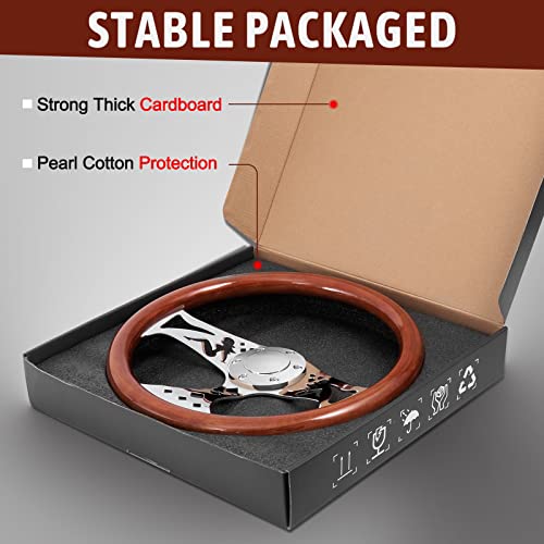 Temsone 15" Inch Wood Steering Wheel Grain Billet Polished Spoke With 6 Bolts Horn Button Classic Vintage Nostalgia Style Finger Grip Wooden Steering Wheel Of 2.1" Deep Dish Universal (Girl Pattern) #TOP5