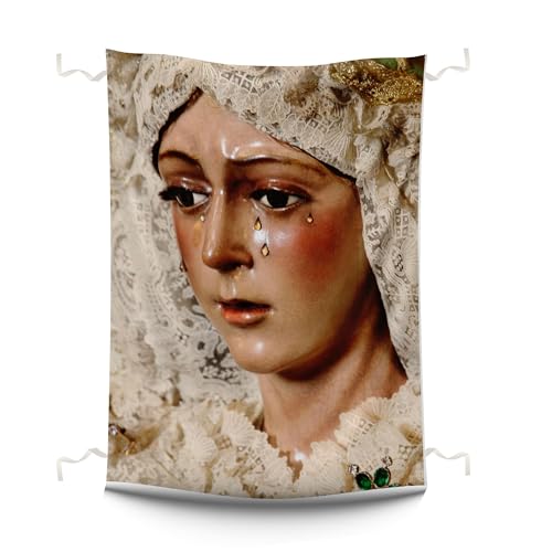 Pla Pla Pla Balconera Esperanza Macarena. Decoración religiosa de tela 70x100 cm. Balconera Macarena decoración balcón. Tela impresa Virgen Esperanza Macarena.