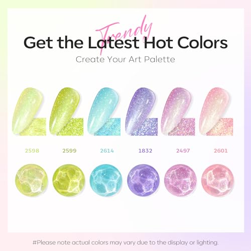 Image of modelones Spring Gel Nail Polish Set, 6 Colors Pastel Glitter Pink Green Blue Purple Gel Polish Chameleon Sparkle Shimmer Shades Soak Off Nail Art DIY Manicure At Home for Women Girl