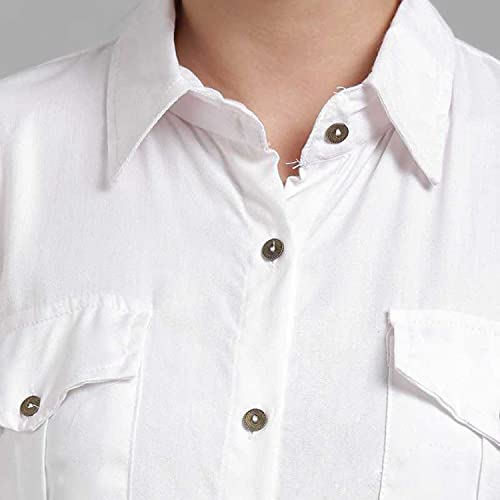 Image of C.Cozami Women's Casual Long Sleeves Double Pocket Rayon Shirts for Women (White, X-Large)