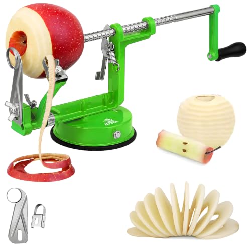 ARSUK Apfelschäler 3-in-1, Edelstahl Apfelschneider mit Saugfuß, Schäler, Entkerner und Schneider, Verstellbarer Schälarm… – Ansicht 1