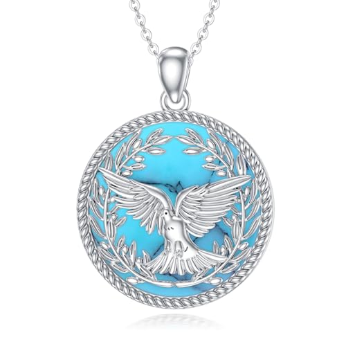PROESS Collar de paloma de plata de ley turquesa con colgante de paloma de la paz para mujeres y hombres, Regular Size, Plata de ley, No es una piedra preciosa