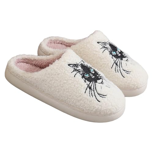 Cathalem Halloween Slippers for Women,Women's Holiday Indoor Bedroom Fluffy Warm Christmas Slippers Winter Soft Cozy Home Non-Slip Soft Plush Slip-on Lined House Shoes