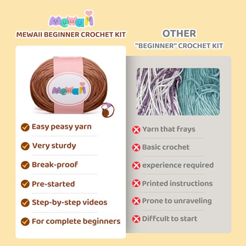 Image of Mewaii Crochet Kit for Beginners Level 2 with 40% Extra Eco-Friendly Pre-Started Easy Yarn, Step-by-Step Video Tutorials for Adults and Kids (Sitting Puppy)