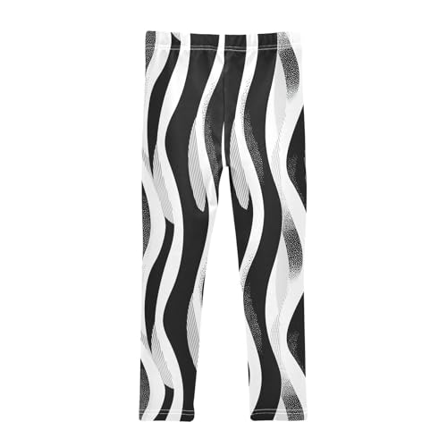 Black and White Stripes Kids Girl's Active Leggings Stretchy High Waisted Pants Sports2
