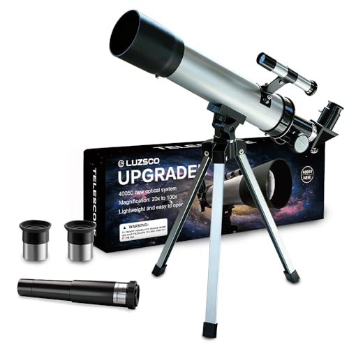 Teleskop für Kinder, 50 mm, 100-fache Vergrößerung, silberfarbenes Teleskop mit Stativ, 2 Okularen, Sucherfernrohr-Set, STEM pädagogisches Astronomie-Geschenk für Jungen und Mädchen im Alter von 6–12