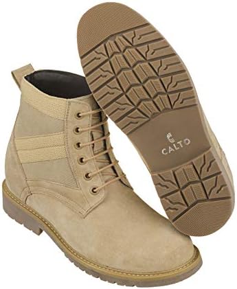 CALTO Men's Invisible Height Increasing Elevator Shoes - Desert Sand Suede Lace-up High-top Military Boots - 3.2 Inches Taller - S9012 - Size 10 D(M) US | Image 4