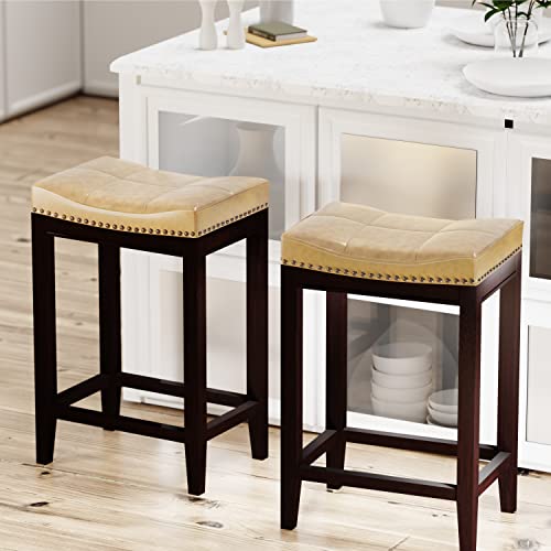 Verel Bar Stools Set Of 2 (26”, Beige), Counter Height Barstools For Kitchen Counter #TOP1