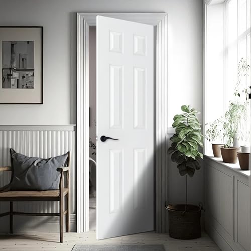 Image of BARNSMITH 24x80 in Raised 6-Panel Textured White Primed Door Slab, Classic Style Paintable Hollow Core Interior Door Panel, for Pocket, Swing, Sliding Door, No Pre-Drilling, Durable and Lightweight