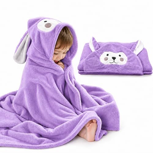Image of ROMASA Baby Bath Towel Ultra Soft Hooded Towel Highly Absorbent Bathrobe Blanket Toddlers Shower Gifts for Boys Girls-27.5 inch x 55 inch (Purple)