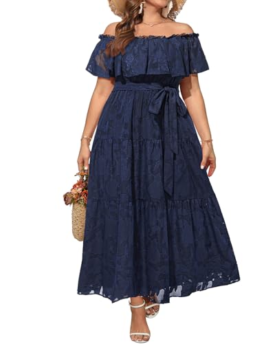 Plus Size Chiffon Off The Shoulder Maxi Long Floral Summer Casual Beach Boho Sundress Women 2024