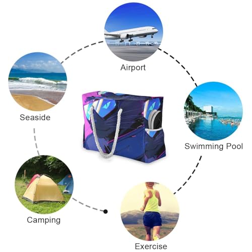 Cat Cool Beach Tote Bag - Waterproof Travel Bag with PVC Compartment, Oversized Pool Tote for Vacation Essentials, Vintage Nylon Beach Accessory for Multipurpose Storage4