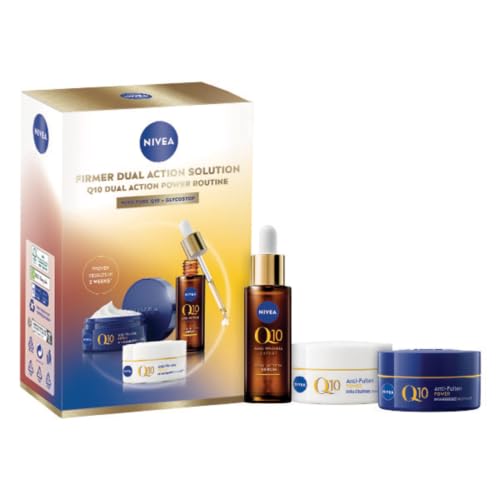 NIVEA Q10 Anti-Falten Power Gesichtspflege Set Geschenkset mit Tagescreme (50 ml) Nachtcreme (50 ml) und Dual Action Serum (30 ml) Anti-Age Pflegeset