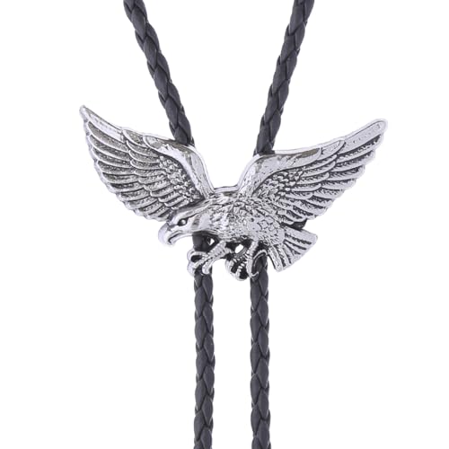 Image of Btilasif Bolo Tie for Men Western Cowboy American Eagle Bolo Tie Leather Necktie Necklace Costume Accessories,silver