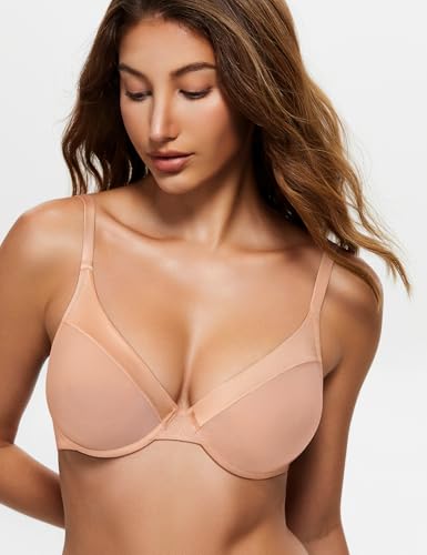 Image of Wingslove Women's Sheer Lace Bra Demi Through Mesh Bralette Unlined Underwire Support Non Padded