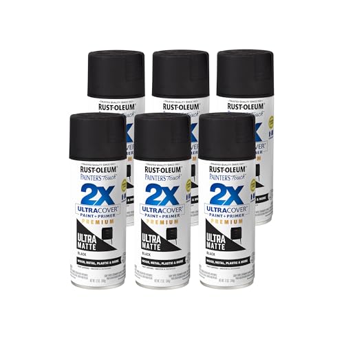 Rust-Oleum 331182-6PK Painter's Touch 2X Ultra Cover Spray Paint, 12 oz, Ultra Matte Black, 6 Pack