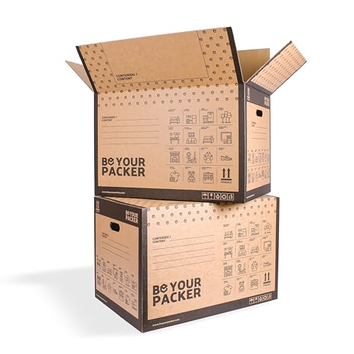 Be Your Packer | Pack 10 Cajas Grandes de Cartón Fuertes para Mudanza 60x40x40 cm | Cajas de Almacenaje y Envíos con Asas Reforzadas y Muy Resistentes | Fabricadas en España
