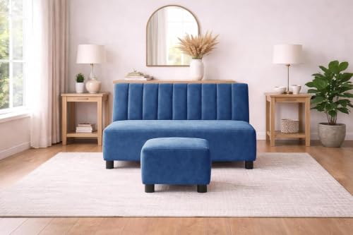 Image of Rosebell Sofa Set with Ottoman Combo 2 Seater Sofa Set with Matching Footrest for Living Room & Bedroom,Office, Guest Room - Blue Color