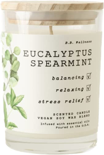 Leoben Company | B.B. Wellness | Hand Poured Soy Wax | Made in Small Batches | 40 Hours | 9 oz | Infused with Natural Essential Oils | Vegan (Eucalyptus Spearmint)