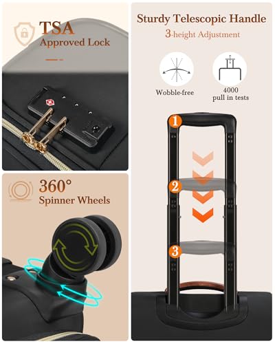 RAINSMORE Carry On Luggage 22x14x9 Airline Approved, 20 Inch Softside Suitcases with Wheels, 3 Piece Luggage Sets, Rolling Carry On Suitcase with TSA Lock for Travel Weekender3