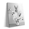Easter Bathroom Canvas Wall Art Vintage Rabbit Reading Newspaper Art Pictures Print Spring Flower Print Wall Decor Easter Family Artwork for Nursery Bedroom 11x14inch