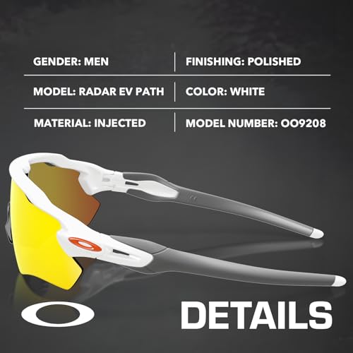 Image of Oakley OO9208 Radar EV Path Rectangle Shaped Non-Polarized Sunglasses for Men - Includes Official Eyewear Kit - Polished White Frame with Fire Iridium Lens