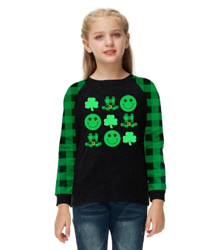 Image of Remimi Girls Thanksgiving Shirts Buffalo Plaid Raglan Tee Cute Turkey Holiday Party Long Sleeve Tshirt 5-14 Years