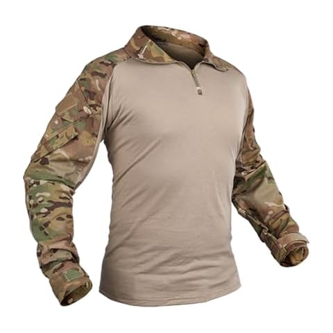 IDOGEAR OUTDOOR G3 Combat Shirts Camo Military Shirts with 4 Pockets Tactical Assault Long Sleeve for Paintball Airsoft(camo,X-Large) Cover