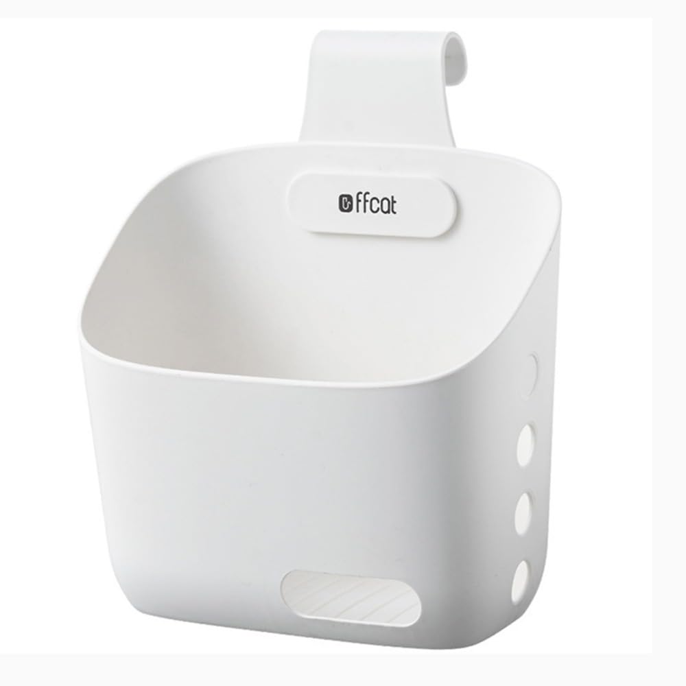 Kleine plastic hangende mand met haken, ruimtebesparende stapelbare kleine hangende mand, ophangen met afvoergat, plantenpot voor ophangen voor badkamer, keuken, slaapzaal (grijs, klein