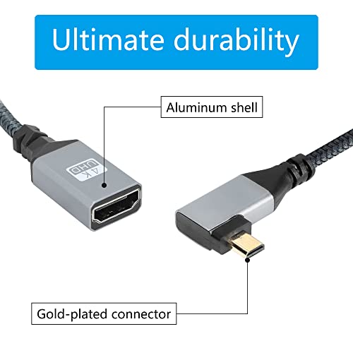 RIIEYOCA 4K Micro HDTV to hdtv Cable Adapter,Right Angle Micro HDTV Male to Female Aluminum Short Nylon Braided Cord for Laptop,Projector,TV,Monitor(20cm) - Image 3