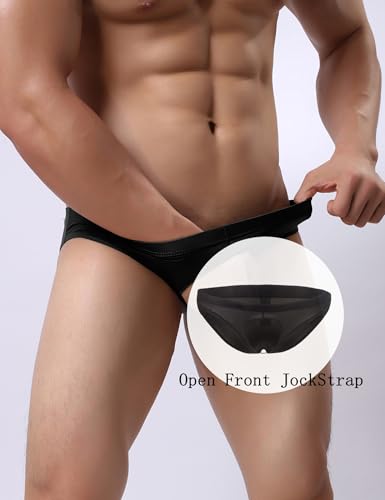 Men's Thong Underwear Open Front JockStrap Hollow Pouch Trunks Soft Bulge Pouch Briefs Sexy Lingerie for Men2