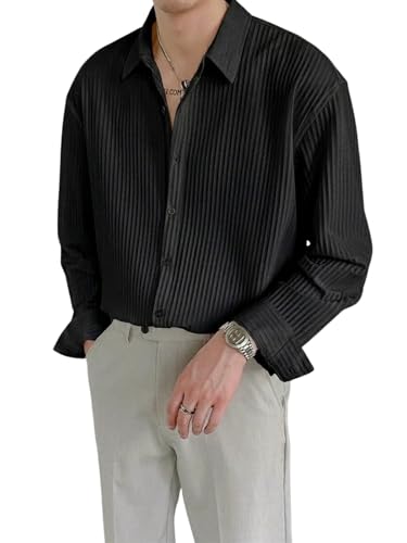 Image of GRECIILOOKS Men's Formal Button Down Shirt - Slim Fit Polycotton Shirt's for Men | Textured Full Sleeve| Business & Meeting Ready (Available in Plus Size)
