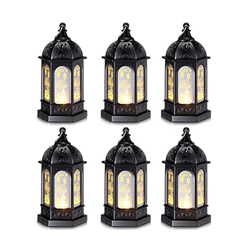 Begchy 6 Uds Mini Vela de RamadáN Linterna de Mubarak LED Eid Mubarak Linterna Luna Estrella Luces Centro de Mesa DecoracióN