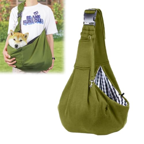 ACTOYS Bolsa de Viaje para Mascotas, Reversible Bolsa de Transporte para Perro, Transportador de Mascotas Sin Manos, Bandolera para Perro de hasta 7 KG para Viajes al Aire Libre (Verde)