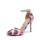 DREAM PAIRS Women's Oppointed-Lacey Pointed Toe Ankle Strap High Heel Stiletto Pumps Wedding Dress Shoes,Size 8,Floral,Oppointed_Lacey