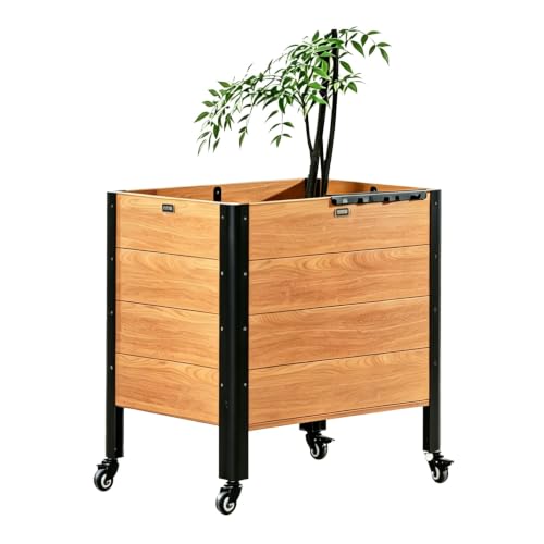 Macetero elevado con ruedas de 120cm y cama de jardín de aluminio 2