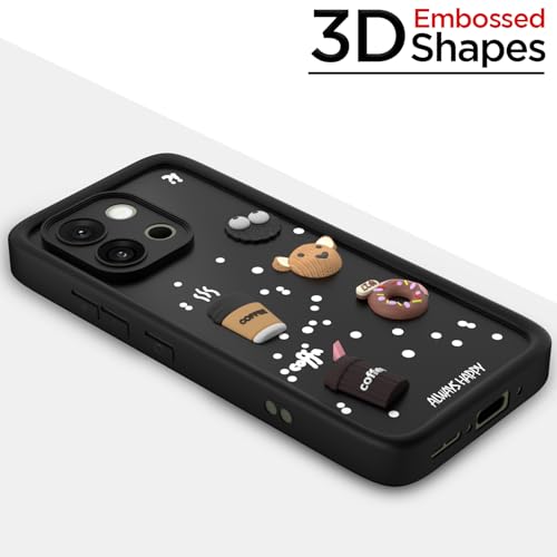 Image of Pikkme Back Cover for OnePlus 13S 5G | 3D Bear Silicone Cute & Fun Coffee Cartoon | Full Body Protection Bumper Case (Black)